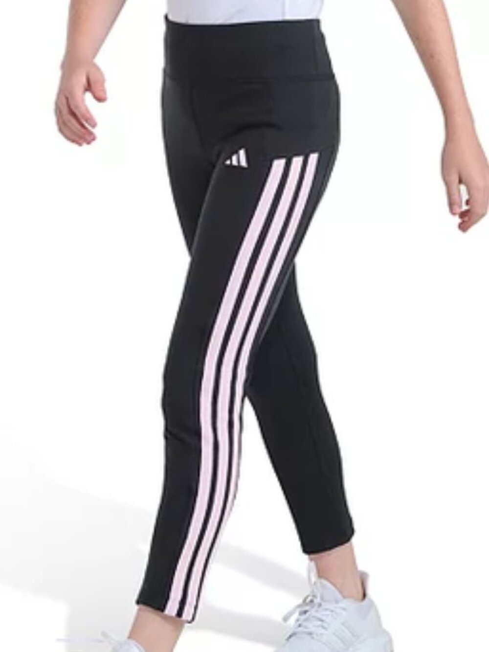 adidas Girls Medium 10/12 3-Stripe Cell Phone Pocket Leggings Black/Pink NWT